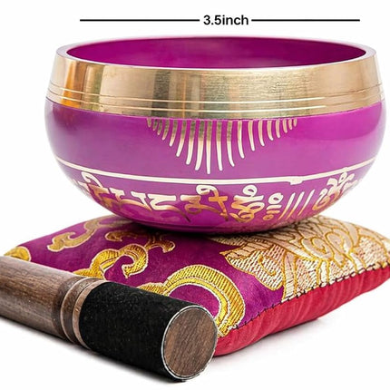 Tibetan Singing Bowl Set - Easy To Play for Beginners - Authentic Handcrafted Mindfulness Meditation Holistic Sound 7 Chakra Healing Gift by Himalayan Bazaar (Orchid)
