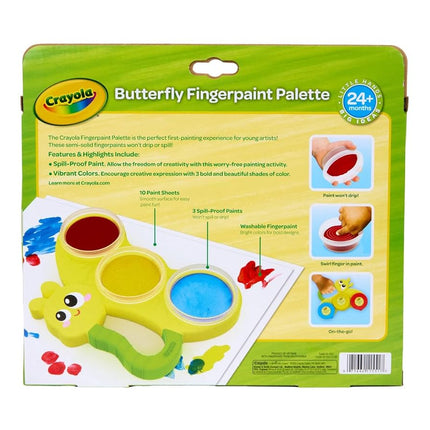 Crayola Butterfly Fingerpaint Pallette (3ct), Washable & Spillproof Fingerpaint for Toddlers, Less Mess Paint, Toddler Gift, Ages 2+