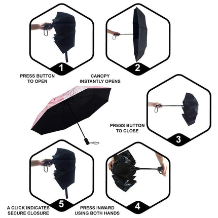 SY COMPACT Travel Umbrella - Windproof Automatic Compact Umbrellas for Rain, pink rose, 38 inches, Compact