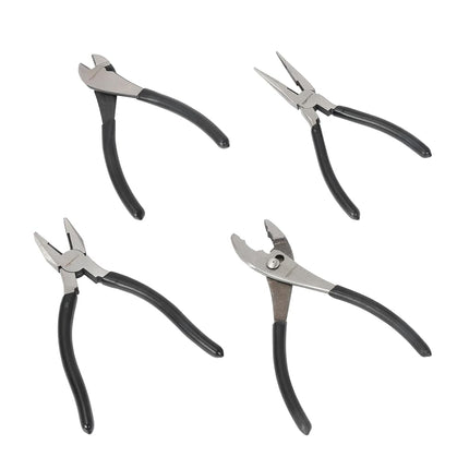 Amazon Basics Pliers Tool Set, Includes Cutting Pliers, 4 Count, Black and Silver