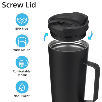 Konokyo Insulated Tumbler with Handle and Straw, 26 OZ Travel Coffee Mug Stainless Steel Cup Metal Water Bottle,Black