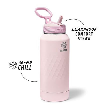 Takeya Sport 32 oz Triple-Insulated Stainless Steel Water Bottle – Leakproof, Sweatproof, BPA-Free, Keeps Drinks Cold 36 Hrs, Hot 14 Hrs – Peony