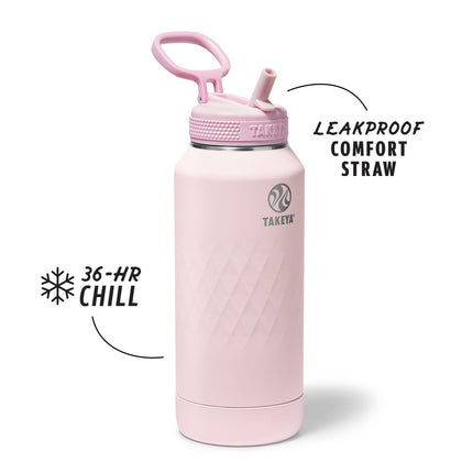 Takeya Sport 32 oz Triple-Insulated Stainless Steel Water Bottle – Leakproof, Sweatproof, BPA-Free, Keeps Drinks Cold 36 Hrs, Hot 14 Hrs – Peony