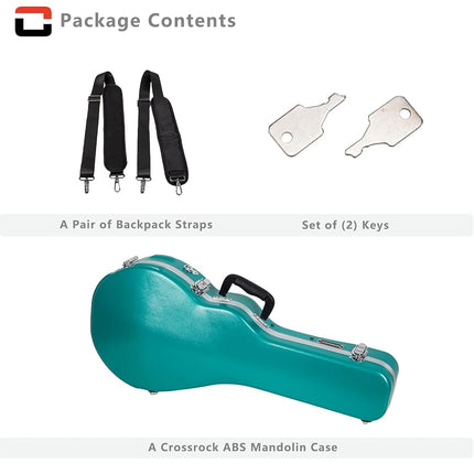 Crossrock F-Style Mandolin Case | ABS Molded Hardshell with Security Lock, Metal Feet, and Detachable Straps-Mint Blue (CRA862MFMB)