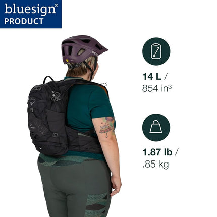 Osprey Raven 14L Women's Biking Backpack with Hydraulics Reservoir, Space Travel/Toffee Orange, Extended Fit