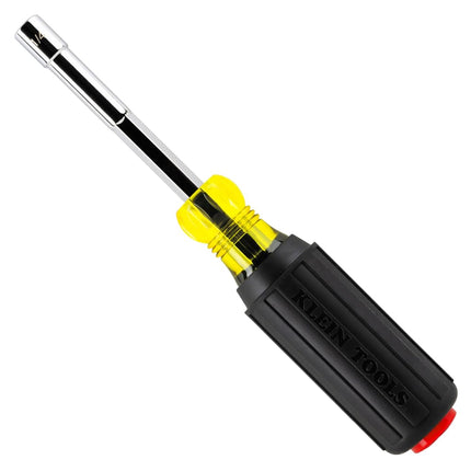 Klein Tools 65414MAG Heavy-Duty Hollow Shaft Nut Driver, Magnetic, Color-Coded 1/4-Inch Hex, Pass Through Design, 6-Point Socket, and Cushion-Grip Handle