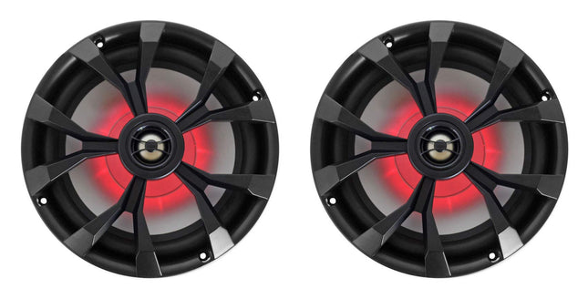 Rockville RKL80MB Paquete: (4) Altavoces de torre marinos LED de 2 vías de 8 pulgadas y 900 vatios negros, (2) Cajas de altavoces de aluminio negro DMAC80B dobles de 7.7 pulgadas para wakeboard, para barcos y UTV, 6 artículos
