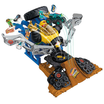 Hot Wheels Monster Trucks Arena Smashers Mega-Wrex vs. Crushzilla Takedown with 1:64 Scale Mega-Wrex Toy Truck and 2 Crushable Cars, HPR47