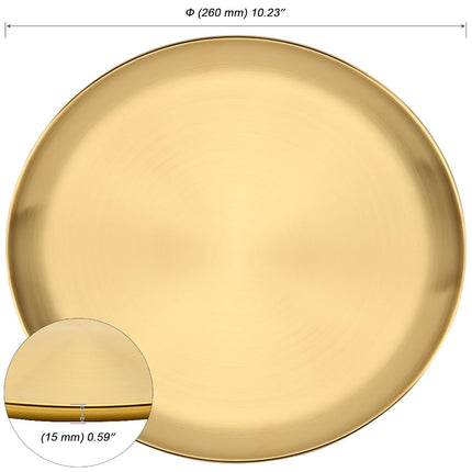 MOUYAT 6 PCS 10 Inch Large Stainless Steel Plate, 26cm Round Dinner Metal Plates, Metal Salad Steak Plates Reusable Dinner Dish for Eating Serving Camping Outdoor BBQ Home Kitchen, Frosted Gold