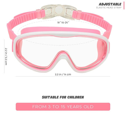 KAILIMENG 2 Pack Kids Swim Goggles, Clear Wide View No-Leak Anti-Fog UV Protection Swimming Glasses with Nose Clip Earplugs for Toddlers Youth Child 3-15 Years Old (Pink & Purple, 2 Pack)