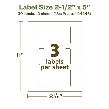Avery EcoFriendly Matte White Recycled Rectangle Labels, 2.5" x 5", Print-to-The-Edge, Matte White Labels, Permanent Adhesive, Laser/Inkjet Printable, 30 Total