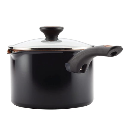 Farberware Glide Nonstick Sauce Pan/Saucepan with Straining and Lid, 3 Quart, (Black)