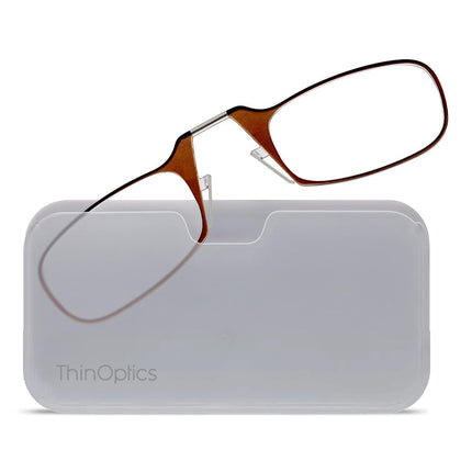 ThinOptics Universal Pod Rectangular Reading Glasses, Brown Frames/White Case, 1.5 x