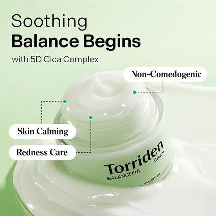 Torriden BALANCEFUL Cream 80ml (2.70 fl.oz.) | Soothing and Nourishing Moisturizer for Oily and Sensitive SKin | 5D CICA, Hydrolyzed Hyaluronic Acid, Panthenol
