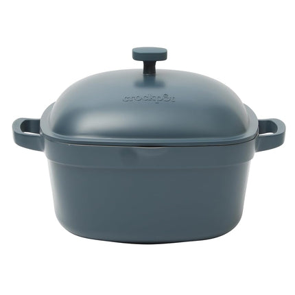 Crock-Pot Northvale Cast Aluminum Lightweight Durable 5.2 Quart Heavy Duty Dutch Oven Pot With Lid, Oven Safe, Dual Handles - Matte Blue