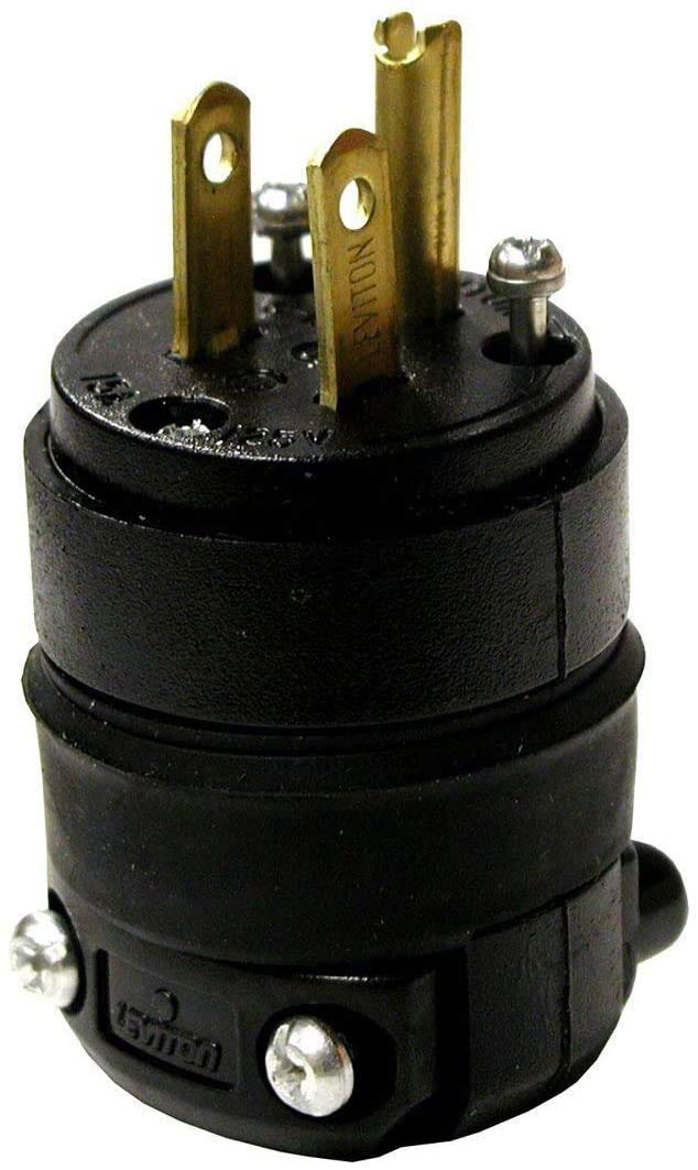 Leviton Tapón de Goma Comercial con Conexión a Tierra de 15A Negro 5-15P 2 Polos 3 Hilos