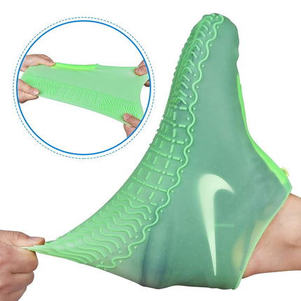 Shiwely Waterproof Shoe Covers, Silicone Reusable Shoe Cover Non-slip Durable Zipper Elastic Rain Cover Protection for Men Women (M (Women 5.5-7.5, Men 5-6.5), Green)