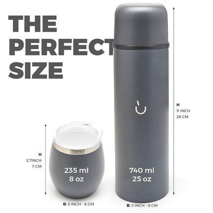 BALIBETOV Complete Yerba Mate Set - Modern Mate Gourd, Thermos, Bombilla and Cleaning Brush Included - All Premium Quality 304 18/8 Stainless Steel (Gray)