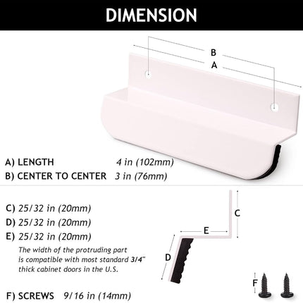 RVPEKUPE 2-Pack Under Cabinet Foot Pull with Adhesive and Screws, Hands Free Toe Foot Pull Opener for Kitchen Trash Cabinet Drawer, 4 Inch (White)