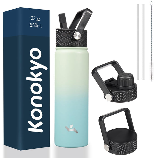 Konokyo Insulated Water Bottle with Straw,22oz 3 L