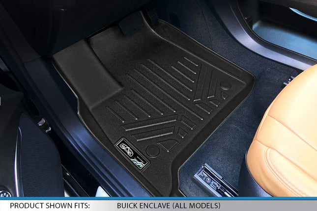 SMARTLINER Floor Mats 3 Rows and Cargo Liner Behind 2nd Row Set Black for 2018-2019 Buick Enclave with 2nd Row Bucket Seats