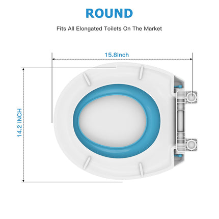 Toilet Seat Cover,Toddler Toilet Seat Round for Kids Potty Training, Soft-Close Design with PP Material, Built-in Child Seat for Toddlers, Easy to Clean and Install - Blue Lid