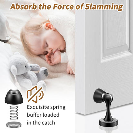 KOLAKO Magnetic Door Stopper, 3 Pack Black Door Stops, Wall Floor Mount Magnetic Door Catch Heavy Duty Magnet Stainless Steel Doorstops Keep Door Open, Oil Rubbed