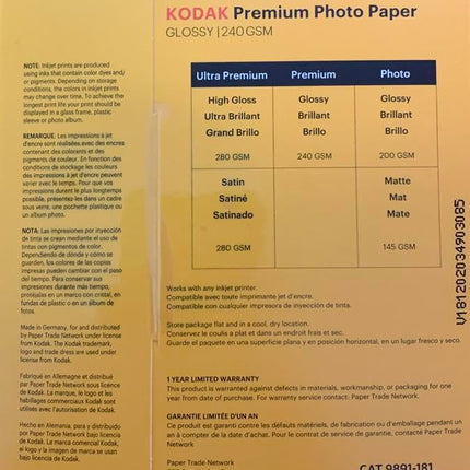 Kodak photo paper 4 x 6 glossy, 100 count 66 lb - 240 g/m (41175-9891181)