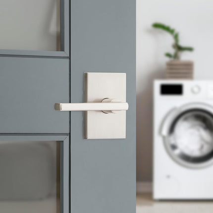 Kwikset Halifax, Door Handle Lever Passage Door for Hall and Closet with Microban, Rectangular Rose in Satin Nickel