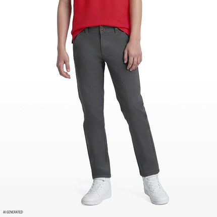 Izod Boys' School Uniform Flat Front Twill Pants, Grey, 5