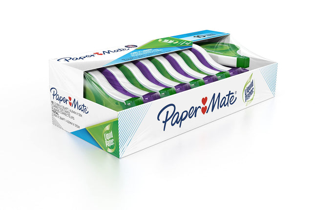 Ruban correcteur Paper Mate Liquid Paper DryLine, ruban extra-long, couleurs assorties, paquet de 10