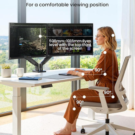 ErGear Dual Monitor Arm for 13-32 Inch Screens, Dual Monitor Stand with Smooth Height Adjustment, Quick-Release VESA Plate, C-Clamp & Grommet Mounting, VESA 75/100mm, Holds 2.2-9kg