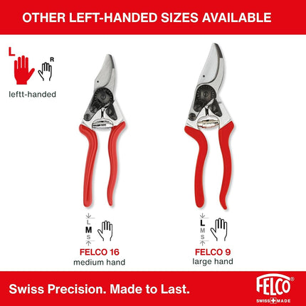 FELCO 2 Pruning Secateurs – 25 mm Cutting Diameter, for Large Hands, 215 mm Length, with Sap Groove, Straight Handles, Red