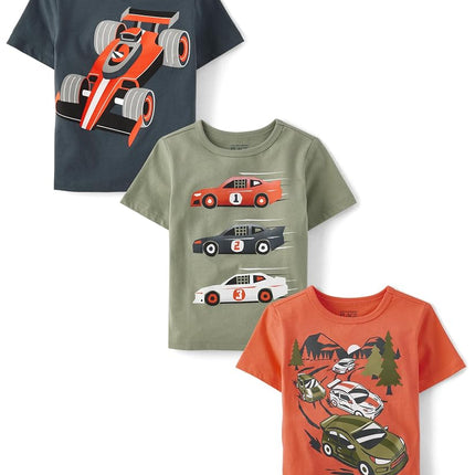 The Children's Place Boys' and Toddler 3-Pack Short Sleeve Graphic T-Shirt, Racecar/Racecar Trio/Racecar Scene, 2T