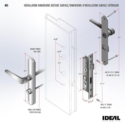 Ideal Security MSMB Straight Mortise Lock Set with Lever Handle for Storm Doors and Screen Doors, Replacement Handle for AluminArt Storm Doors, Matte Black