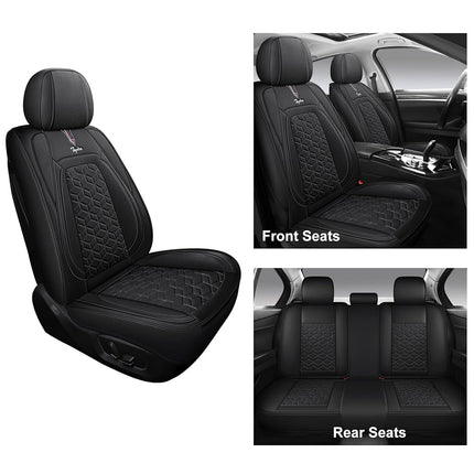 Juego de fundas y cojines de piel sintética ejecutiva Tapha, transpirables y resistentes al agua, ajuste universal para coche, SUV y camión (asientos delanteros y traseros, negro) (TAP-01-B1)