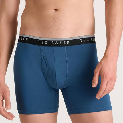 Ted Baker Men's 4 Pack Cotton Stretch Boxer Briefs, Denim/Leaf Print/Grey Heather/Sky, M