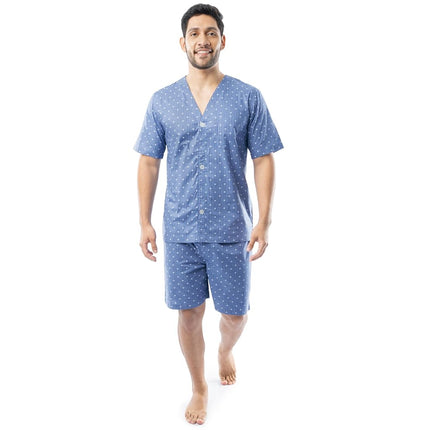 Fruit of the Loom Men's Broadcloth Short Sleeve Pajama Set, Medium Blue, 3X