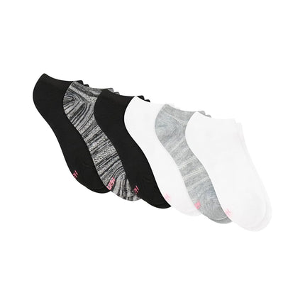 Hanes Women's Lightweight Breathable Super No Show Socks 6 Pair Pack, Black/Grey Accent Design, Shoe Size: 5-9