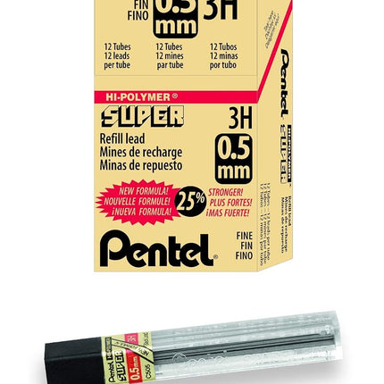 Pentel Super Hi-Polymer Lead Refill, 0.5mm Fine, 3H, 144 Pieces of Lead (C505-3H)