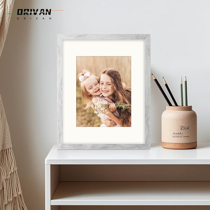 ORIVAN 11x14 Picture Frame Wood Display Picture 8x10 with Mat Vintage White