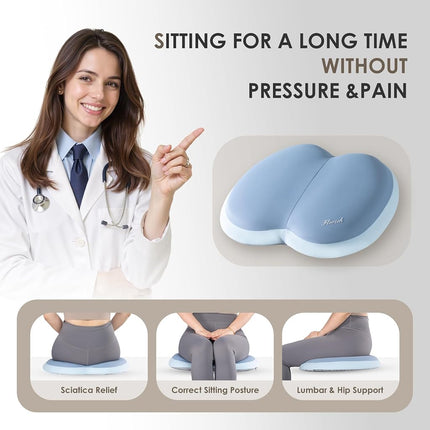 Cojín de asiento y respaldo para coche FLORICH, cojines de espuma viscoelástica ultragruesos para silla de oficina con almohada de apoyo lumbar para alivio del dolor de ciática, espalda y coxis (azul)