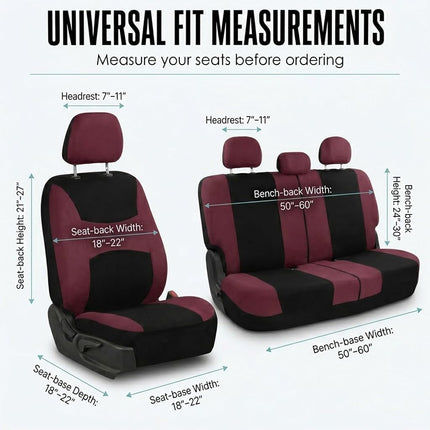 FH Group FB030BURGUNDY-COMBO Seat Cover Combo Set with Steering Wheel Cover and Seat Belt Pad (Airbag Compatible and Split Bench Burgundy)