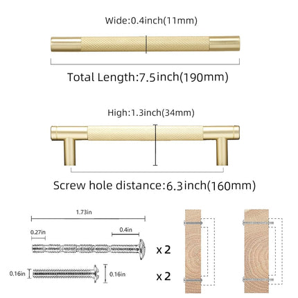 COTYKILEY 10 Pack 6-1/4 Inch(160mm) Brushed Brass Cabinet Handles Gold Knurled Kitchen Cabinet Pulls Cabinet Door Handles Kitchen Cabinet Hardware Cupboard Drawer Pulls Dresser Handles