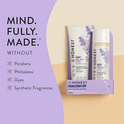 The Honest Company 2-Piece Dreamy Lavender Shampoo + Body Wash (10 fl. oz) & Face + Body Lotion (8.5 fl. oz.) Bundle | Tear Free | Naturally Derived Ingredients | Sulfate & Paraben Free Baby Bath