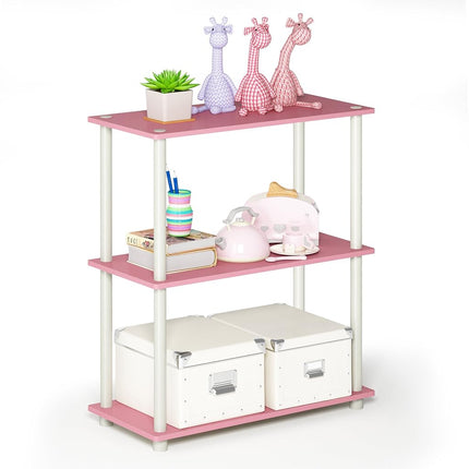 Furinno TURN-N-TUBE Storage Shelves, 3-Tier Book Shelf, Corner Shelf, Toolless Open Shelves, for Organization and Storage, Living Room, Garage, Home Office, Pink