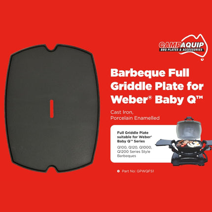 CAMPAQUIP Cast Iron Griddle | Fits Weber Baby Q Series | Q100 | Q120 | Q1000 | Q1200 | Grill Cooking or Hot Plate for BBQ | Non-Stick | NOT for N Series