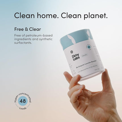 Dirty Labs | Scent Free | Bio Enzyme Laundry Booster | 48 Loads (1 lb) | Hyper Concentrated | High Efficiency & Standard Machine Washer | Nontoxic, Biodegradable | Stain & Odor Removal Enzyme Boosters