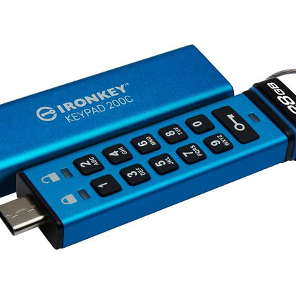 Kingston IronKey Keypad 200C Type-C hardware-encrypted USB Flash Drive FIPS 140-3 Level 3 (Pending) with XTS-AES 256-bit Hardware Encryption -IKKP200C/128GB