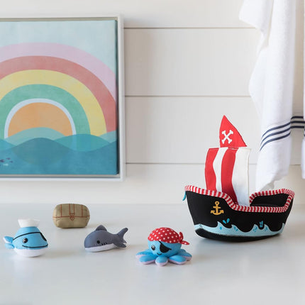 Manhattan Toy Neoprene Pirate Ship 5 Piece Floating Spill n Fill Bath Quick Dry Sponges and Squirt Toy